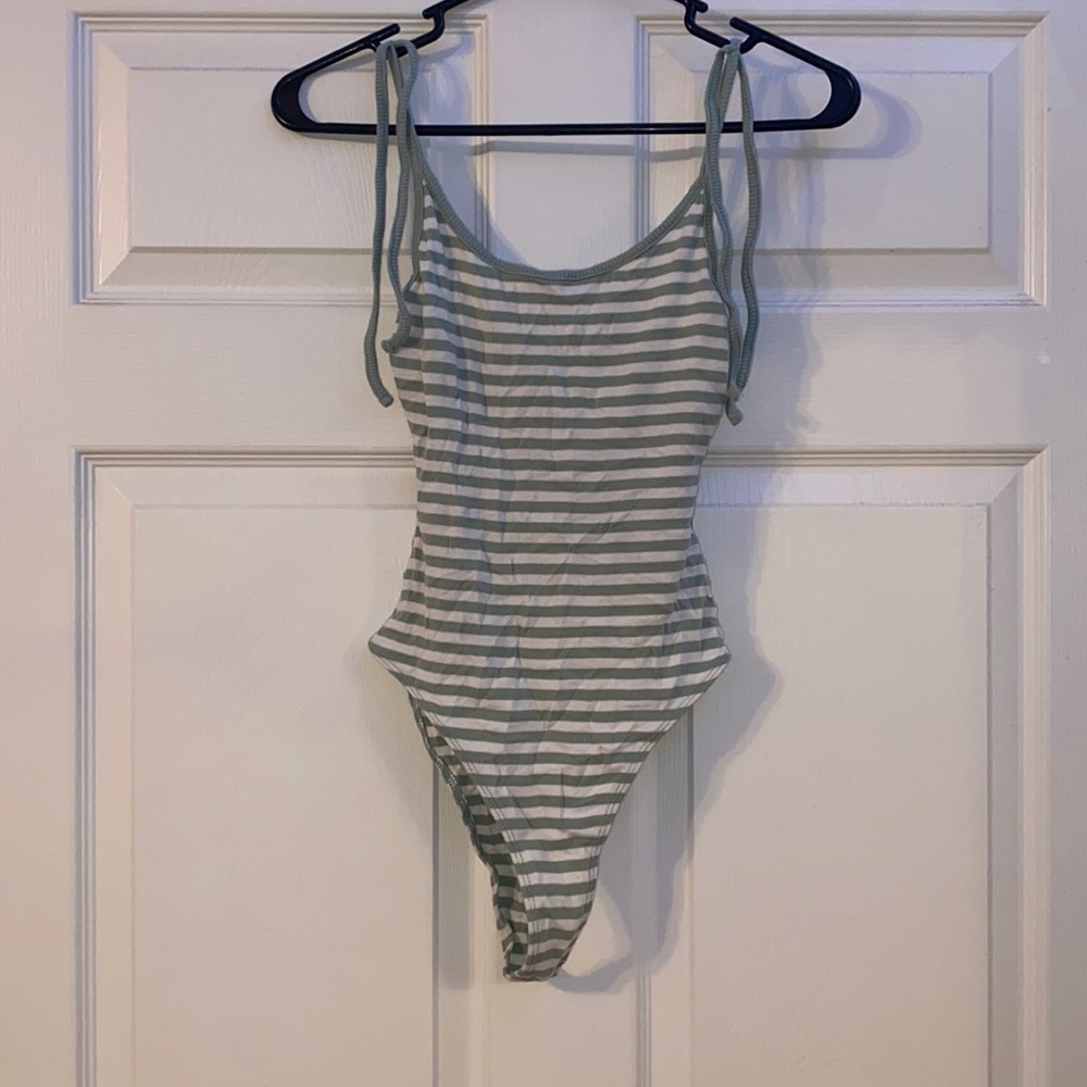 Forever 21 Green/White Stripe Body Suit /w Ties